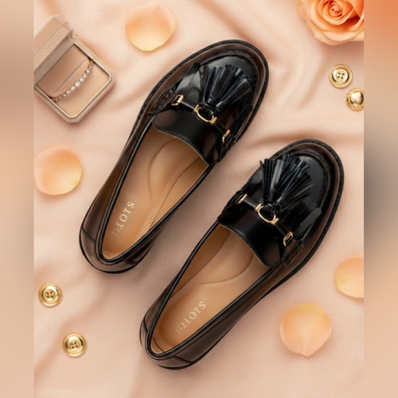 Slots Shoes - 🖤 SLOTS Tassel Loafers with Gold Hardware – Classic Chic Slip-On Flats | NWOT